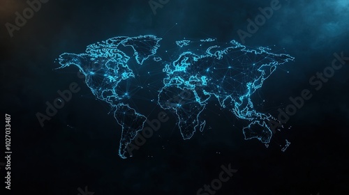 Digital World Map with Glowing Network Connections