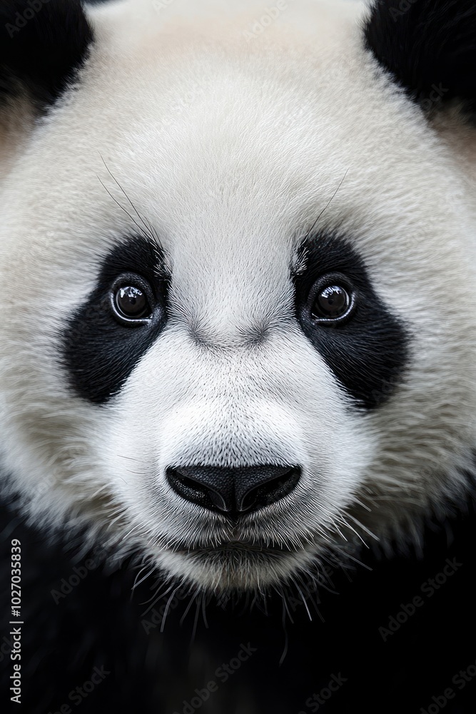 Obraz premium Close-up portrait of a panda's face with black and white fur detail