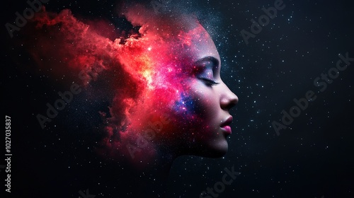 Cosmic Dreamscape with a Profile of a Woman