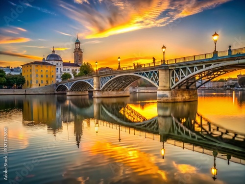 Stunning Macro View of Triana Bridge in Seville at Sunset - Capturing Architectural Beauty and Natural Light