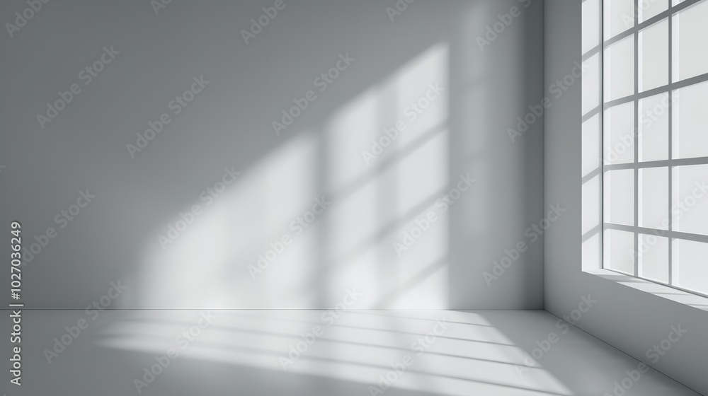 Fototapeta premium simple window shadow with sunlight on a wall background, Generative AI.