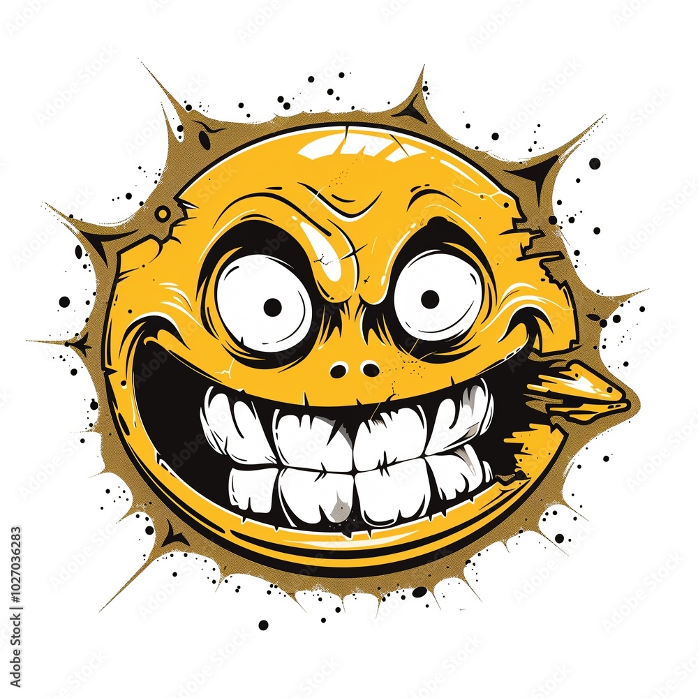 Fototapeta premium Evil Smileys Face. TShirt Sticker. ACartoon Evil smiley. TShirt Sticker. Creepy Evil Smile. AI generated.