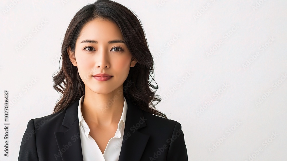 Professional Woman in Business Attire Against White Background Professional Woman in Business Attire Against White Background