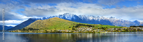 Panoramic view of Lake Wakatipu, Queenstown, New Zealand photo