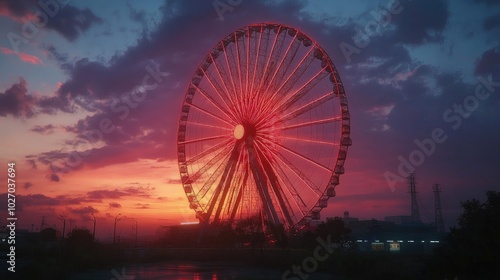 Wallpaper Mural A giant Ferris wheel glowing in the twilight sky, surrounded by calm scenery. No people present. Torontodigital.ca