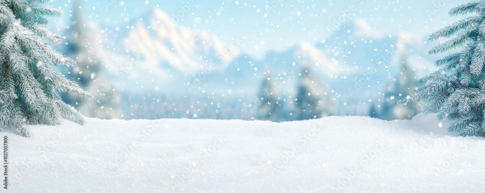 A peaceful winter scene with fresh snow and gentle falling flakes A peaceful winter scene with fresh snow and gentle falling flakes
