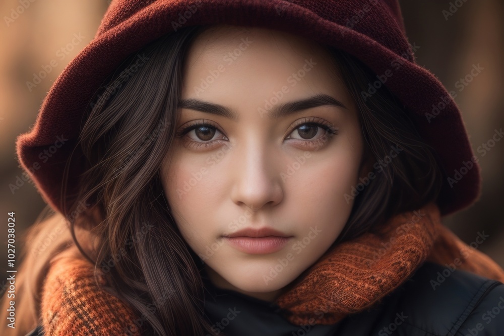 Close-up young woman with a coat and hat Close-up young woman with a coat and hat