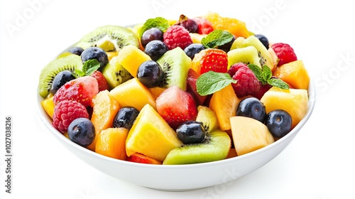 Mixed Fruit Salad in bowl isolated on white background