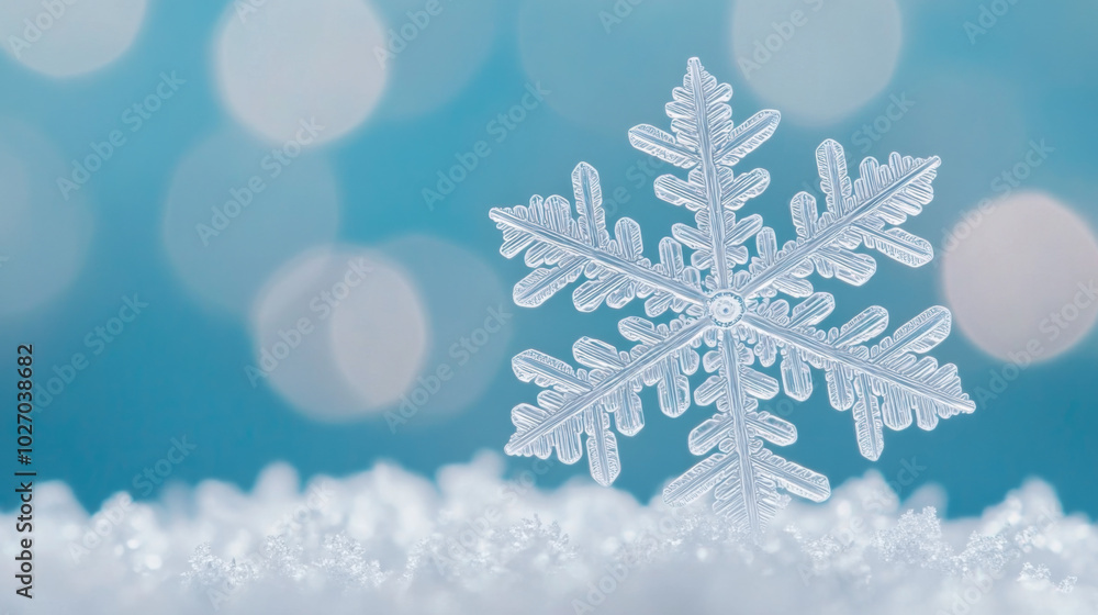 Closeup of a melting snowflake showcasing intricate patterns in winter Closeup of a melting snowflake showcasing intricate patterns in winter