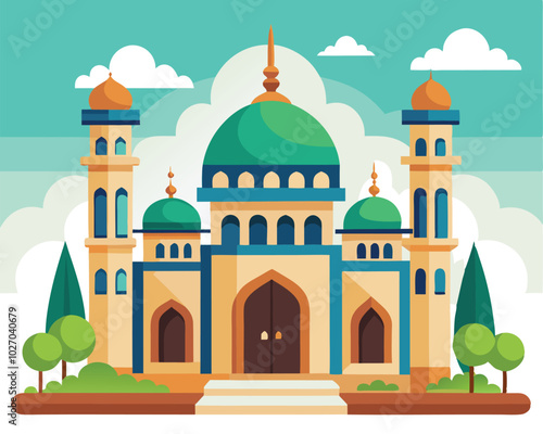 Stunning Mosque Vector Illustration, Vibrant Islamic Architecture Art, mosque vector illustration,