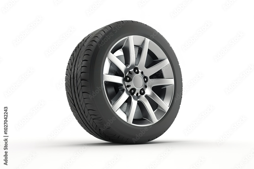 Obraz premium tire and disc wheels, Car tire isolated against a white backdrop, Generative AI.