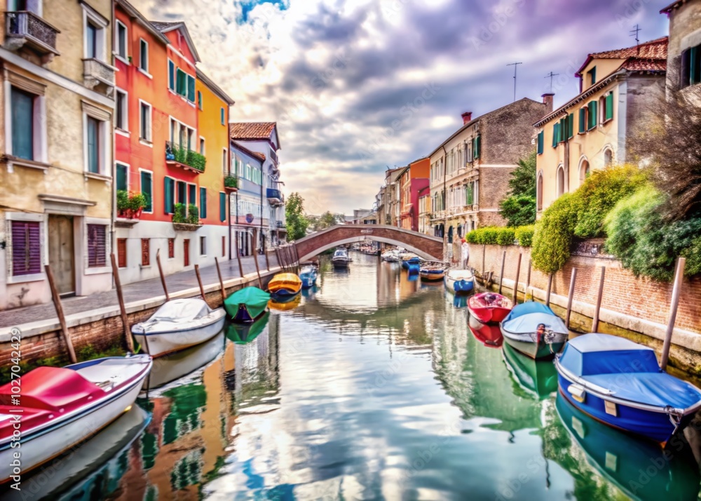 Obraz premium Stunning Venice Canal with Colorful Boats and Scenic Views for Travel Enthusiasts