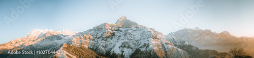 Panoramic View of Mt. Machapuchhre at Sunrise from Korchan, Nepal photo