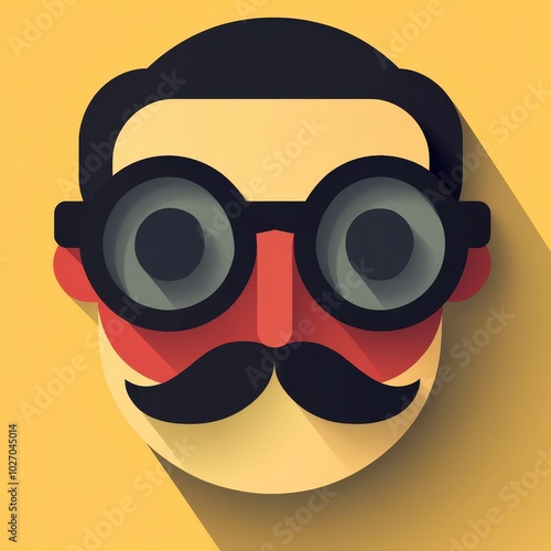 Stylized illustration of a man wearing glasses and a mustache against a yellow background. mobile application icons