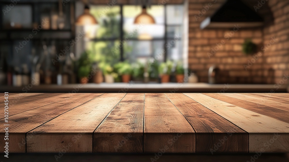 Wooden Table in Modern Kitchen Setting Wooden Table in Modern Kitchen Setting