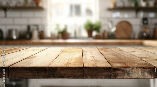 Rustic Wooden Table in a Cozy Kitchen Setting