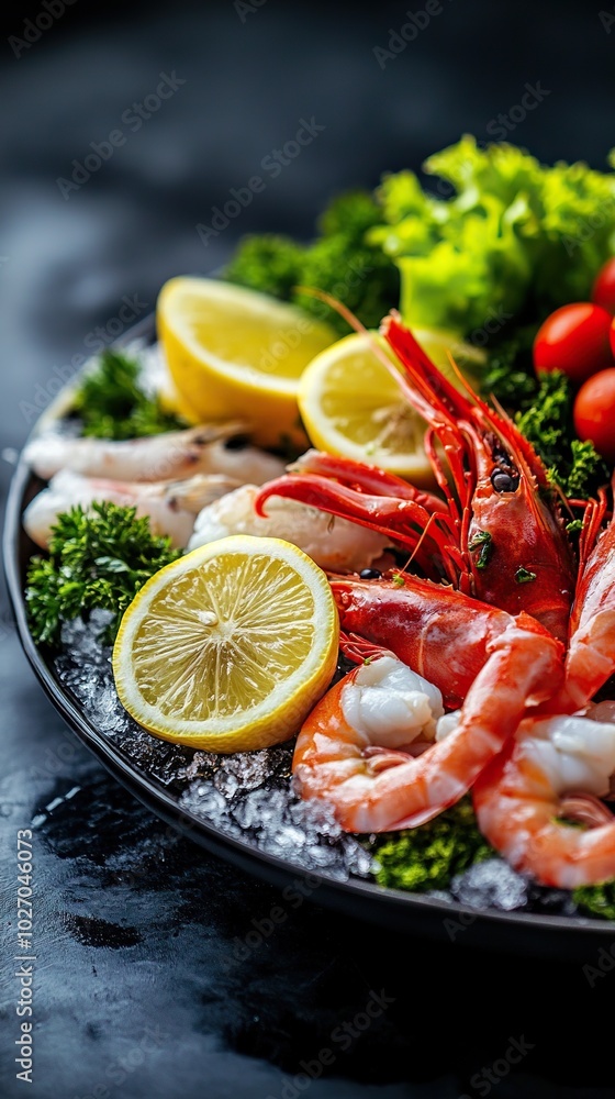 Sea food. Assorted seafood, lemon slices and vegetables in frozen flight on a black background. Sea food. Assorted seafood, lemon slices and vegetables in frozen flight on a black background.