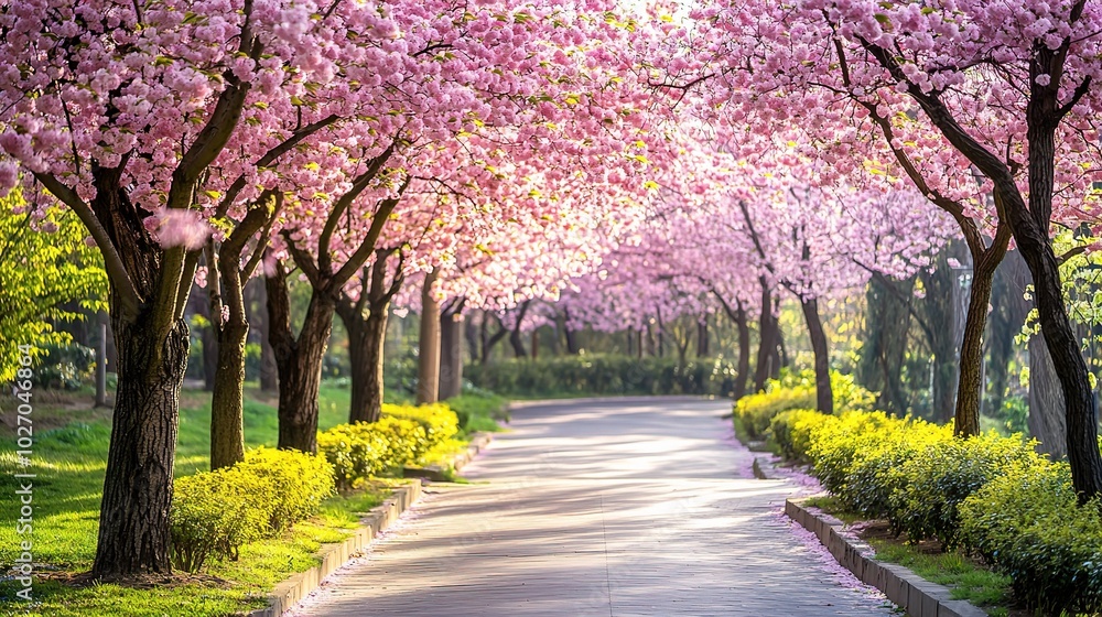 Serene Cherry Blossom Tree Path in Full Bloom Serene Cherry Blossom Tree Path in Full Bloom