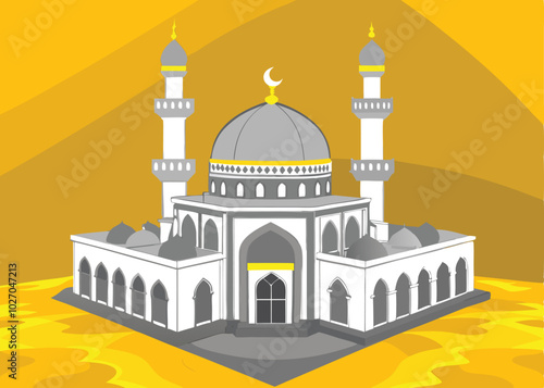 Stunning Mosque Vector Illustration, Vibrant Islamic Architecture Art,