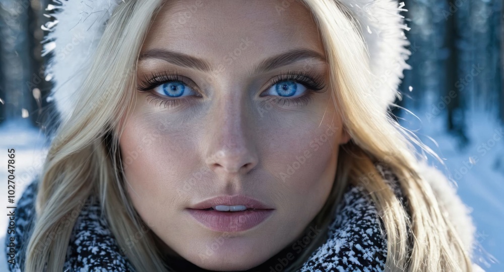 Close-up portrait of a beautiful Scandinavian woman, blonde hair, blue eyes Close-up portrait of a beautiful Scandinavian woman, blonde hair, blue eyes
