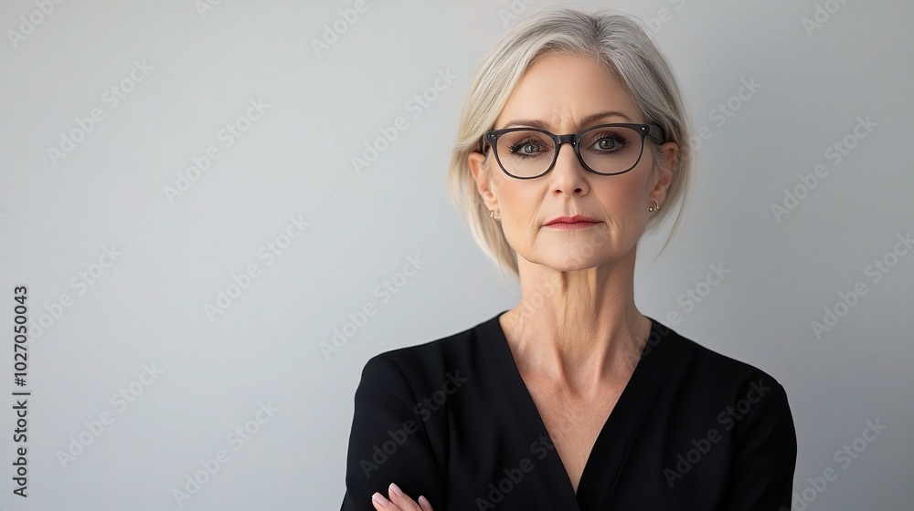 Confident Senior Woman with Glasses in Modern Setting Confident Senior Woman with Glasses in Modern Setting
