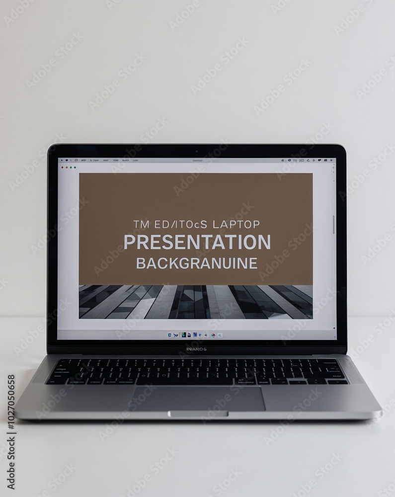 a laptop showing presentation on plain white background a laptop showing presentation on plain white background