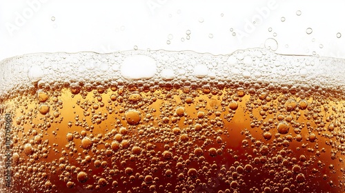 Side view background of refreshing cola flavored soda with bubbles isolated