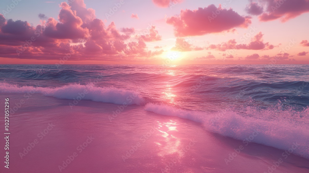 Pink and Purple Sunset on a Beautiful Beach Pink and Purple Sunset on a Beautiful Beach