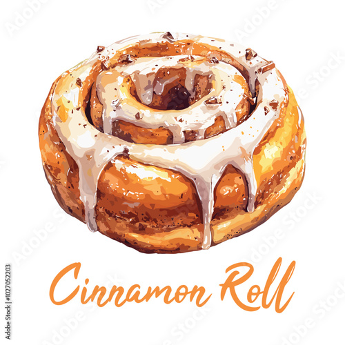 cinnamon roll in watercolor illustration style, isolated vector on white background