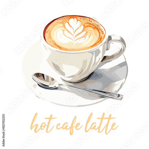 hot caffe latte in watercolor illustration style, isolated vector on white background