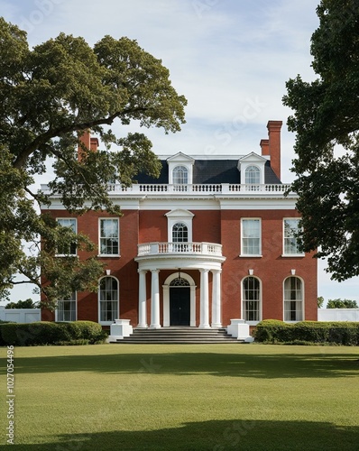 a Regency style architecture house with grandeur on plain white background photo