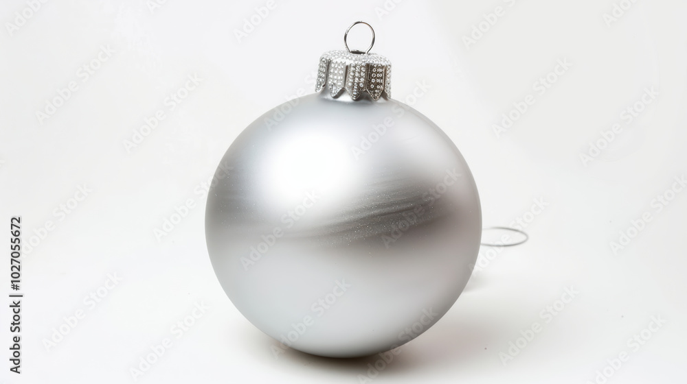 shiny silver Christmas ornament with smooth surface and decorative cap, perfect for holiday decorations and festive celebrations shiny silver Christmas ornament with smooth surface and decorative cap, perfect for holiday decorations and festive celebrations