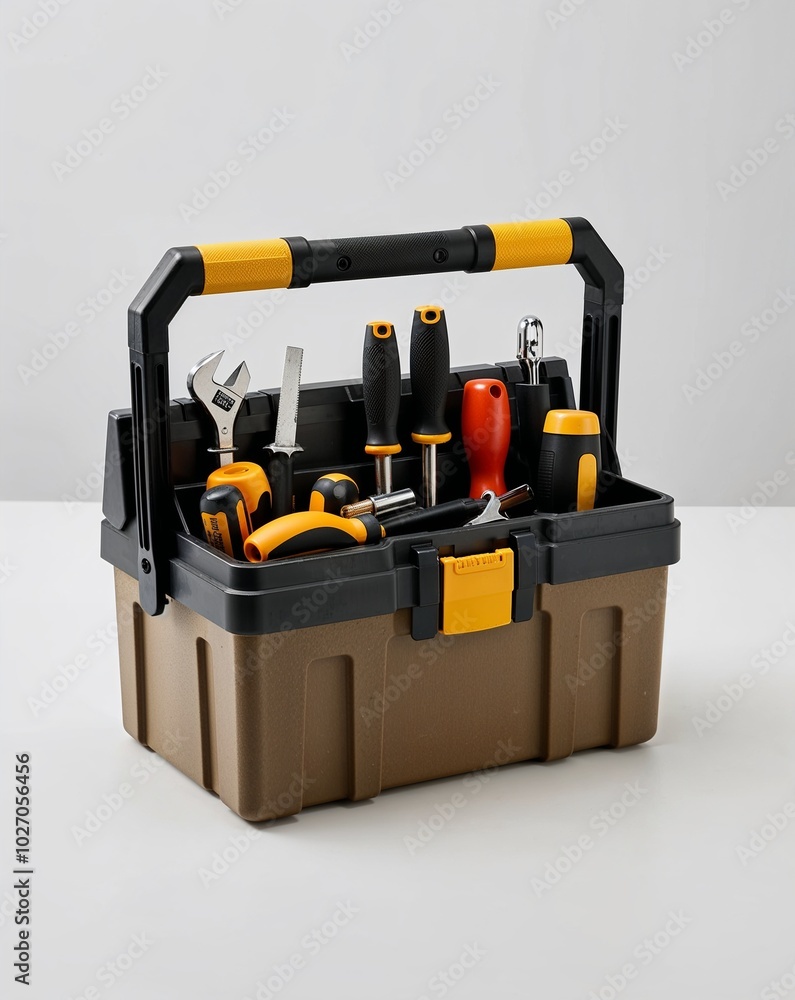 a toolbox filled with tools on plain white background a toolbox filled with tools on plain white background