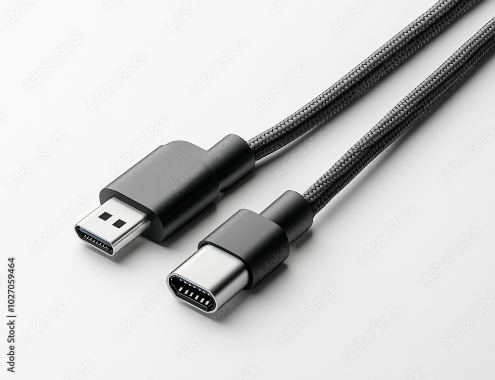 Close up USB cable plug isolated on white background Close up USB cable plug isolated on white background
