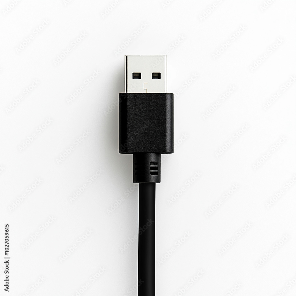 Close up USB cable plug isolated on white background Close up USB cable plug isolated on white background