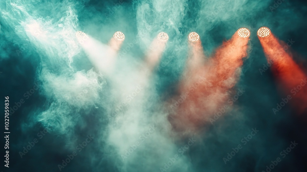 Fototapeta premium Dramatic Stage Lighting with Colorful Fog Effects