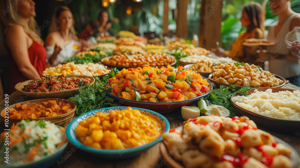 Fototapeta premium Buffet table with assorted dishes at a social gathering