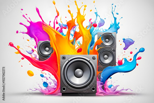 illustration of speaker and liquid splashing on the abstract background.