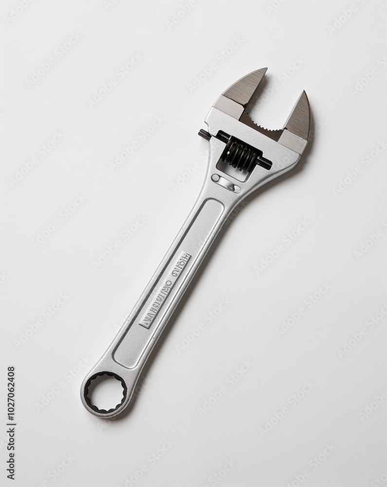 a wrench with adjustable jaw on plain white background a wrench with adjustable jaw on plain white background