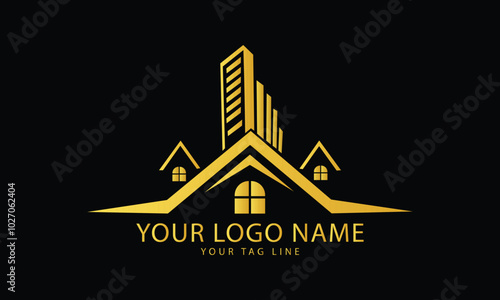 Black Gold Real Estate Logo. Construction Architecture Building Logo Design Template Element