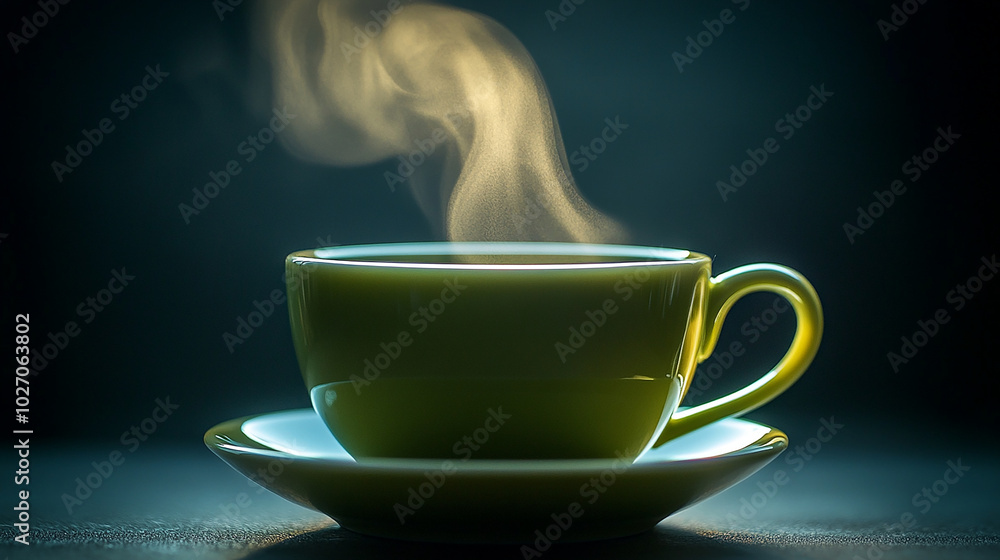 Warm green tea with wisps of steam floating upwards Warm green tea with wisps of steam floating upwards