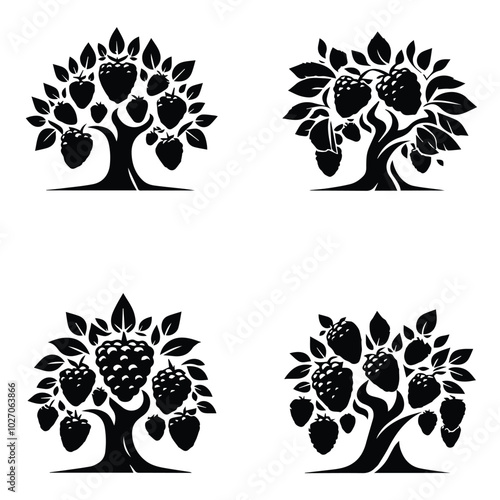 Black and White Vector Tree Silhouettes Set for Nature and Design Elements