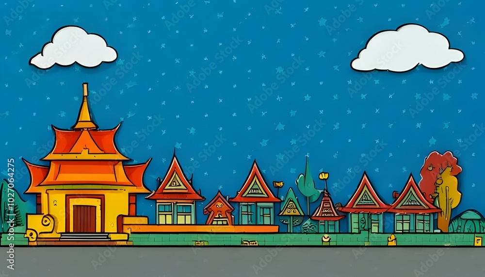 Obraz premium Abstract 3D cute Thai style village.