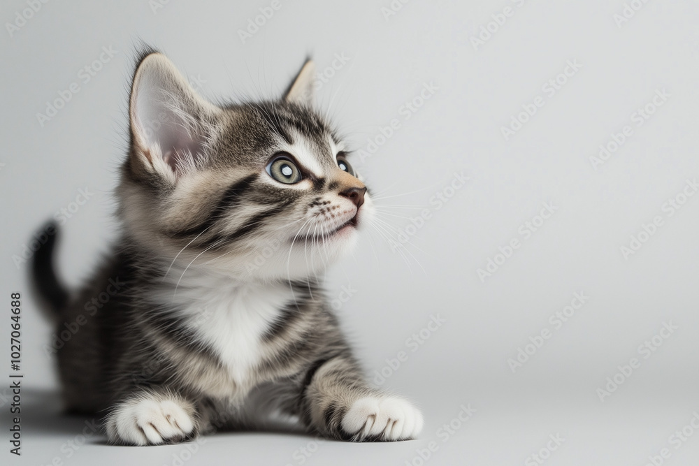 Playful kitten gazing curiously with big eyes Playful kitten gazing curiously with big eyes