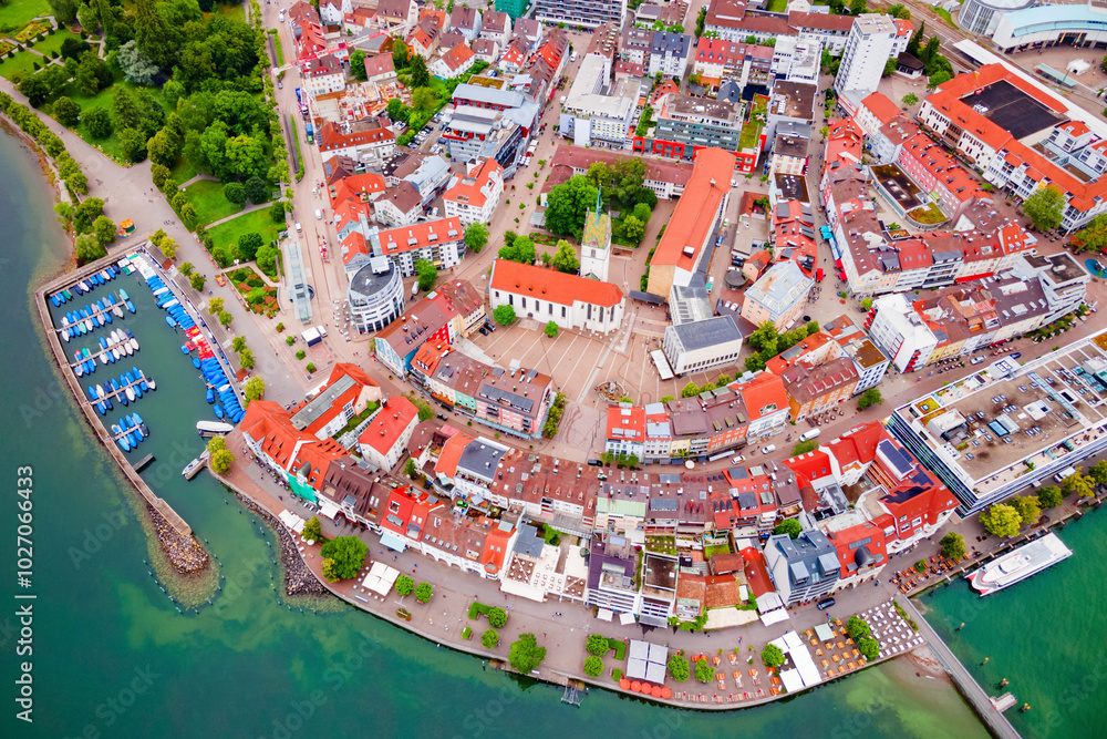 Friedrichshafen aerial panoramic view in Bavaria, Germany