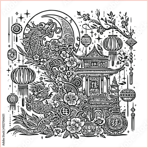 lunar new year,Chinese dragon,
Dragon with round shield, cut, out vector, silhouette,
fantasy, mythology, reptile, tattoo, characters, clip art, cut out, luxury, mascot, medieval, monochrome, prosperi