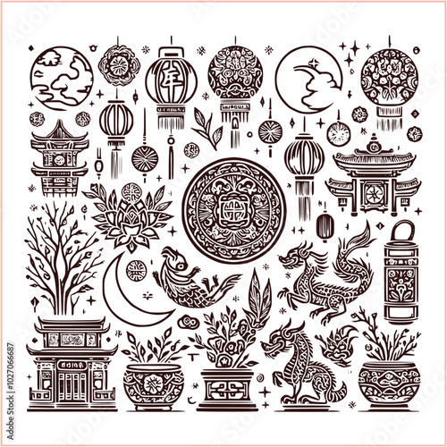 lunar new year,Chinese dragon,
Dragon with round shield, cut, out vector, silhouette,
fantasy, mythology, reptile, tattoo, characters, clip art, cut out, luxury, mascot, medieval, monochrome, prosperi