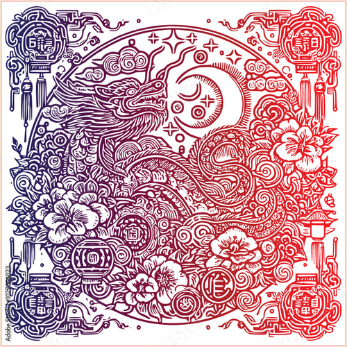 lunar new year,Chinese dragon,
Dragon with round shield, cut, out vector, silhouette,
fantasy, mythology, reptile, tattoo, characters, clip art, cut out, luxury, mascot, medieval, monochrome, prosperi