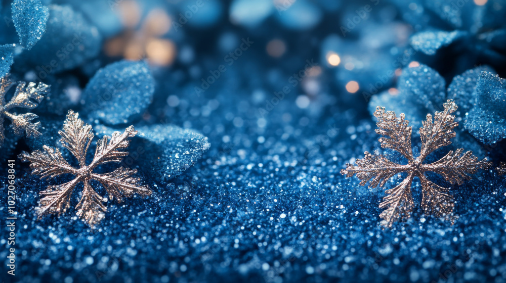 Sparkling blue winter theme with snowflakes and floral decor Sparkling blue winter theme with snowflakes and floral decor