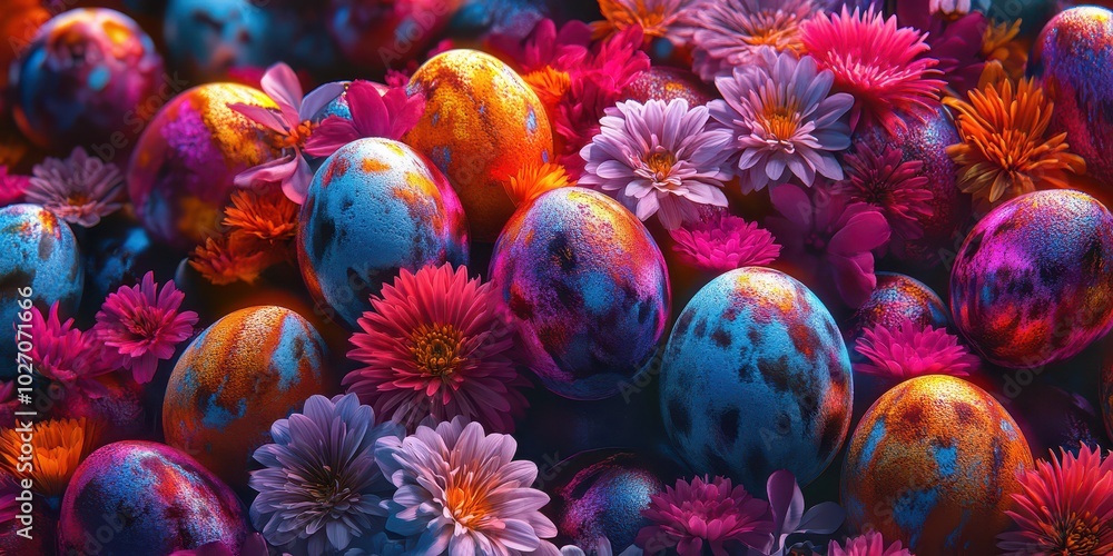 Vibrant Easter Eggs Adorned with Blossoms Vibrant Easter Eggs Adorned with Blossoms